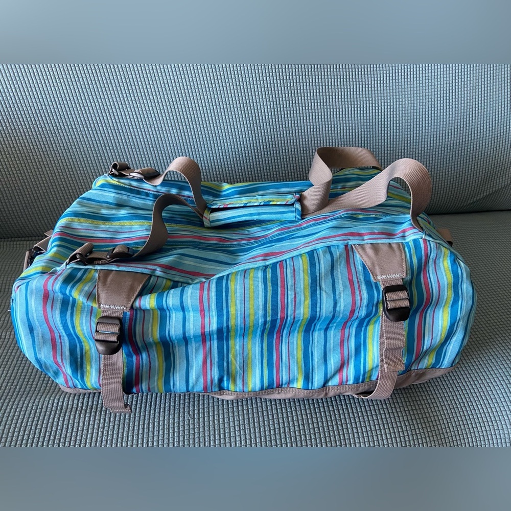 JanSport Striped Aqua Blue XL Weekender Holdall Duffel Bag with Shoulder Strap - Picture 2 of 11